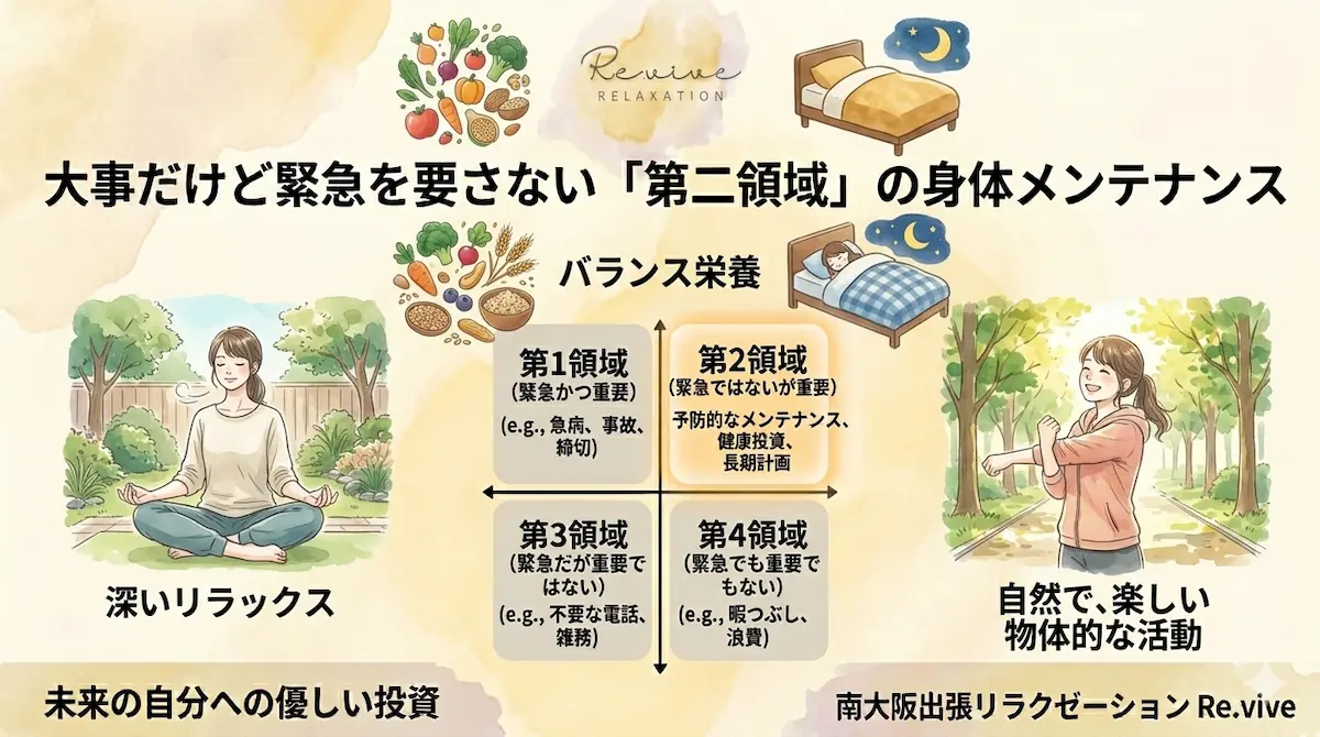 「明日でいいや」が未来の自分をちょっぴり追い詰める？アイゼンハワーの法則に学ぶ、身体の負担を優しく減らす『第二領域』のメンテナンス術